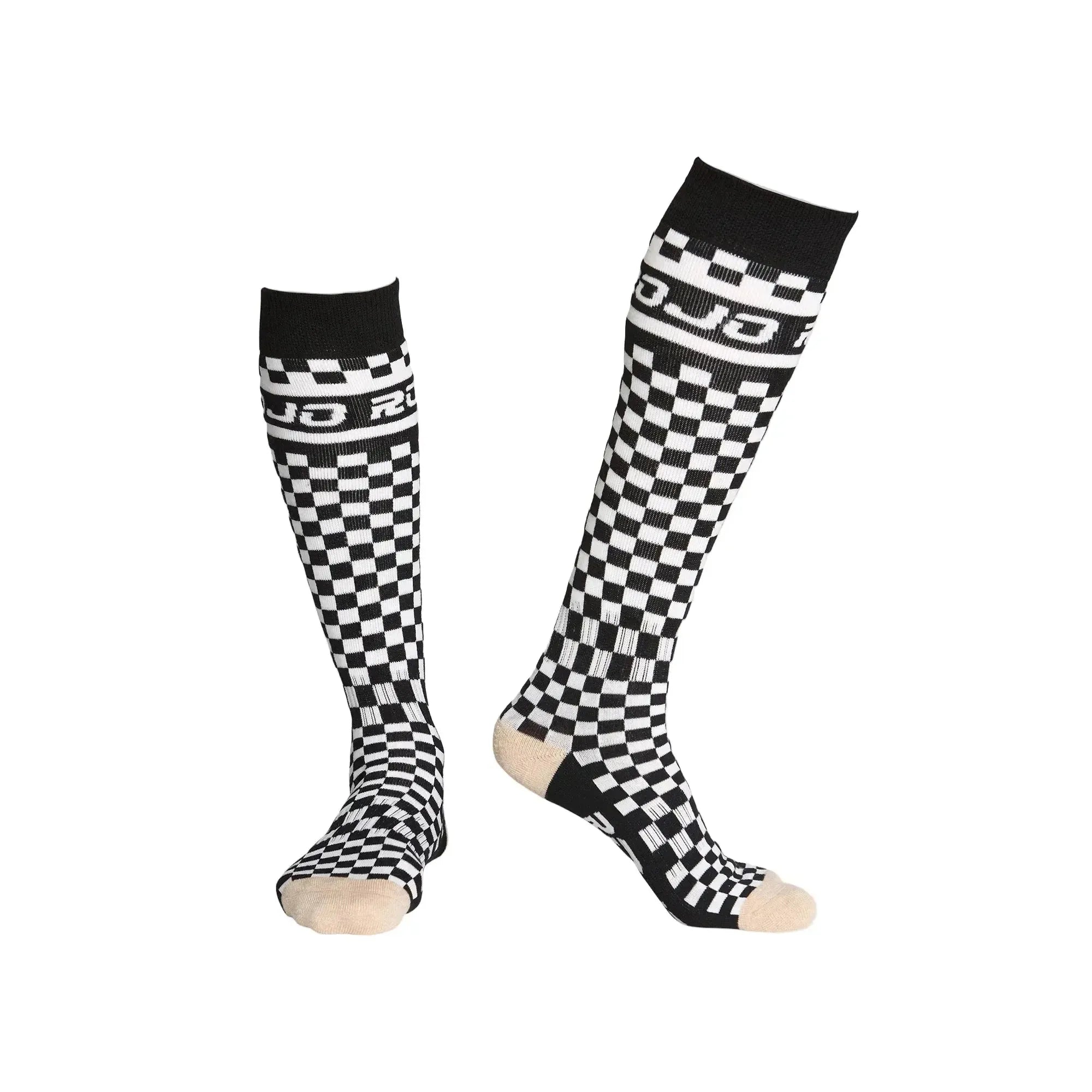 Rojo checker socks Black and white checkered socks with 'RIO' branding on a light gray background