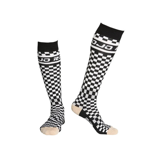 Rojo checker socks Black and white checkered socks with 'RIO' branding on a light gray background
