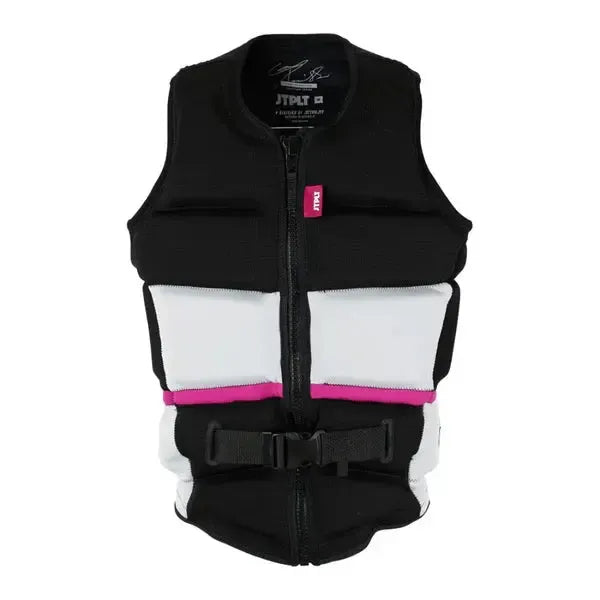 Black, white, and pink wakeboard vest with zipper, surf and snowboard gear at Welcome Boardstore