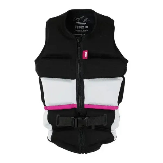 Black, white, and pink wakeboard vest with zipper, surf and snowboard gear at Welcome Boardstore