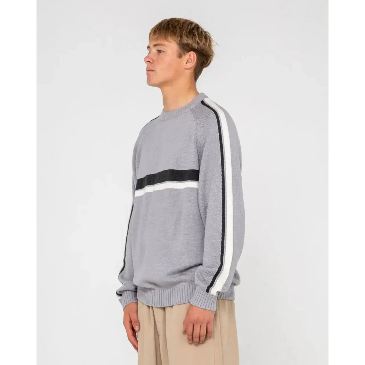 2026 Rusty White Lines 2.0 Knitted Crew - Stone Grey