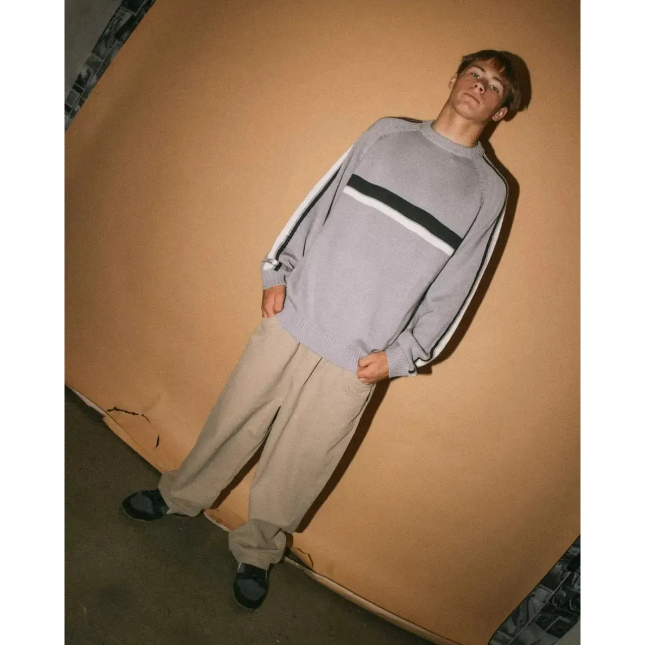2026 Rusty White Lines 2.0 Knitted Crew - Stone Grey