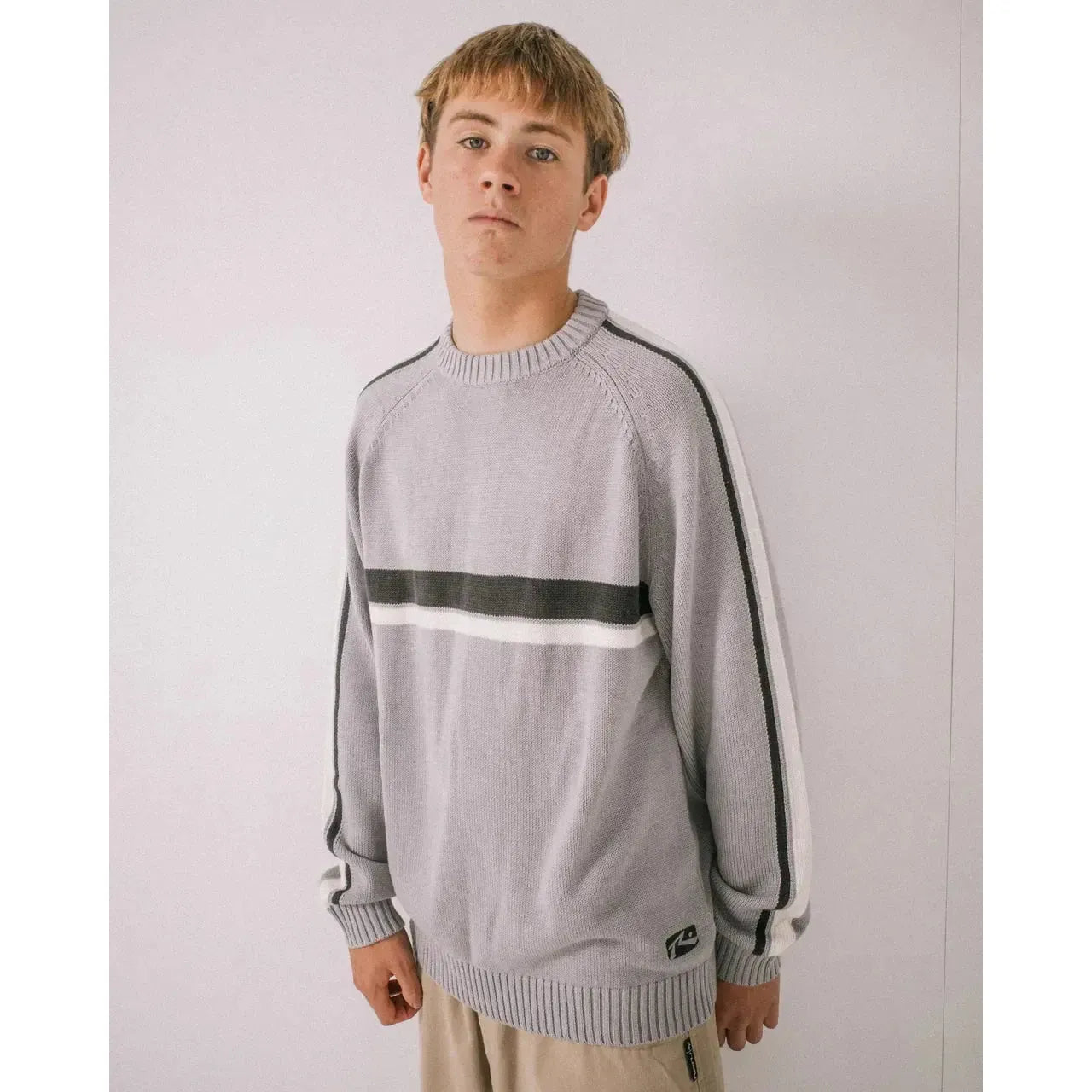 2026 Rusty White Lines 2.0 Knitted Crew - Stone Grey