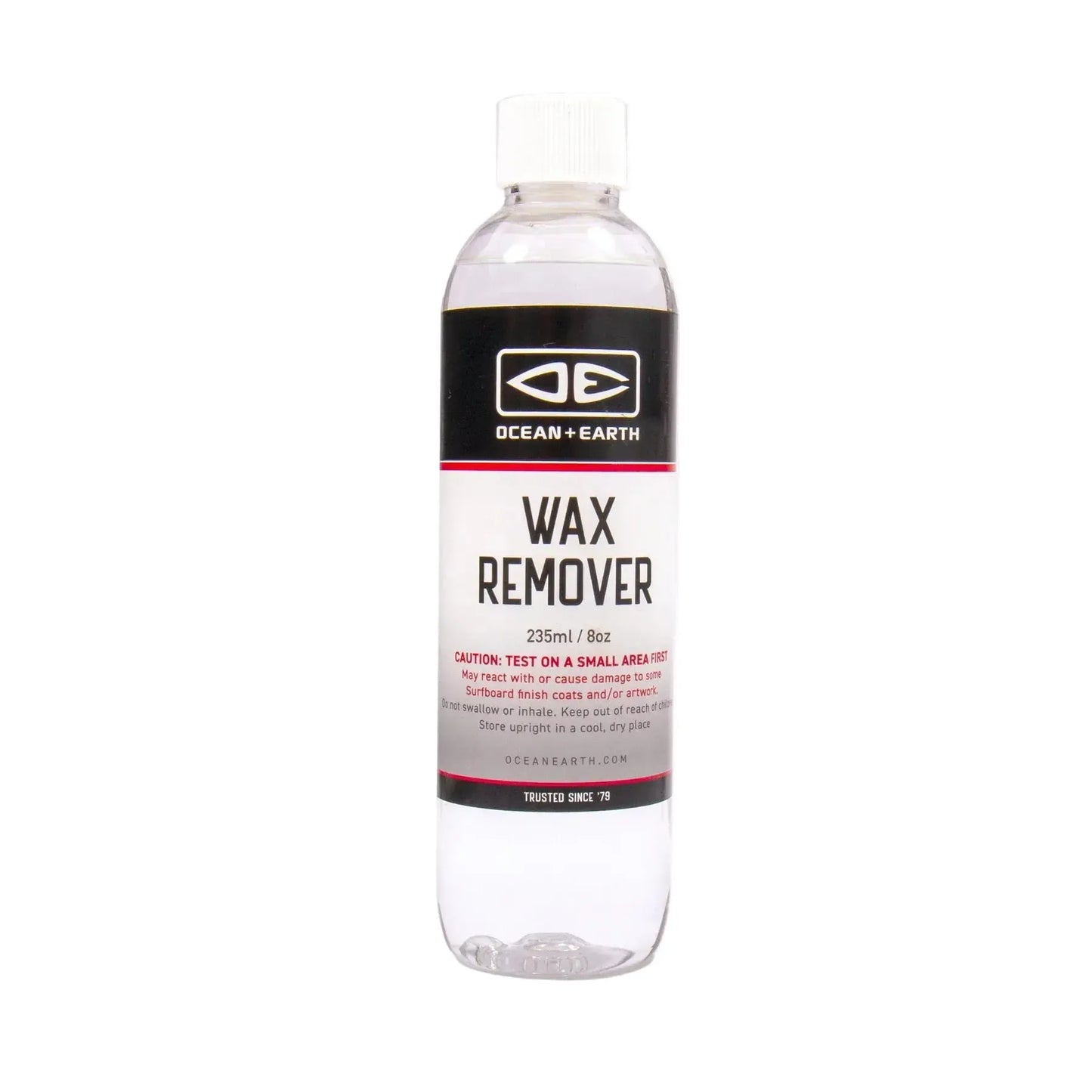 Bottle of Wax Remover with Ocean Earth logo on a white background welcome board store