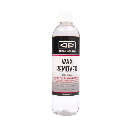 Bottle of Wax Remover with Ocean Earth logo on a white background welcome board store
