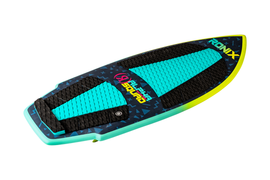 2027 Ronix Alpha Squad Sea Captain Wakesurf Blue / Yellow — topsheet, angled
