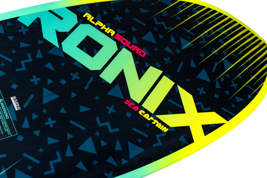 2027 Ronix Alpha Squad Sea Captain Wakesurf Blue / Yellow — deck and rail detail