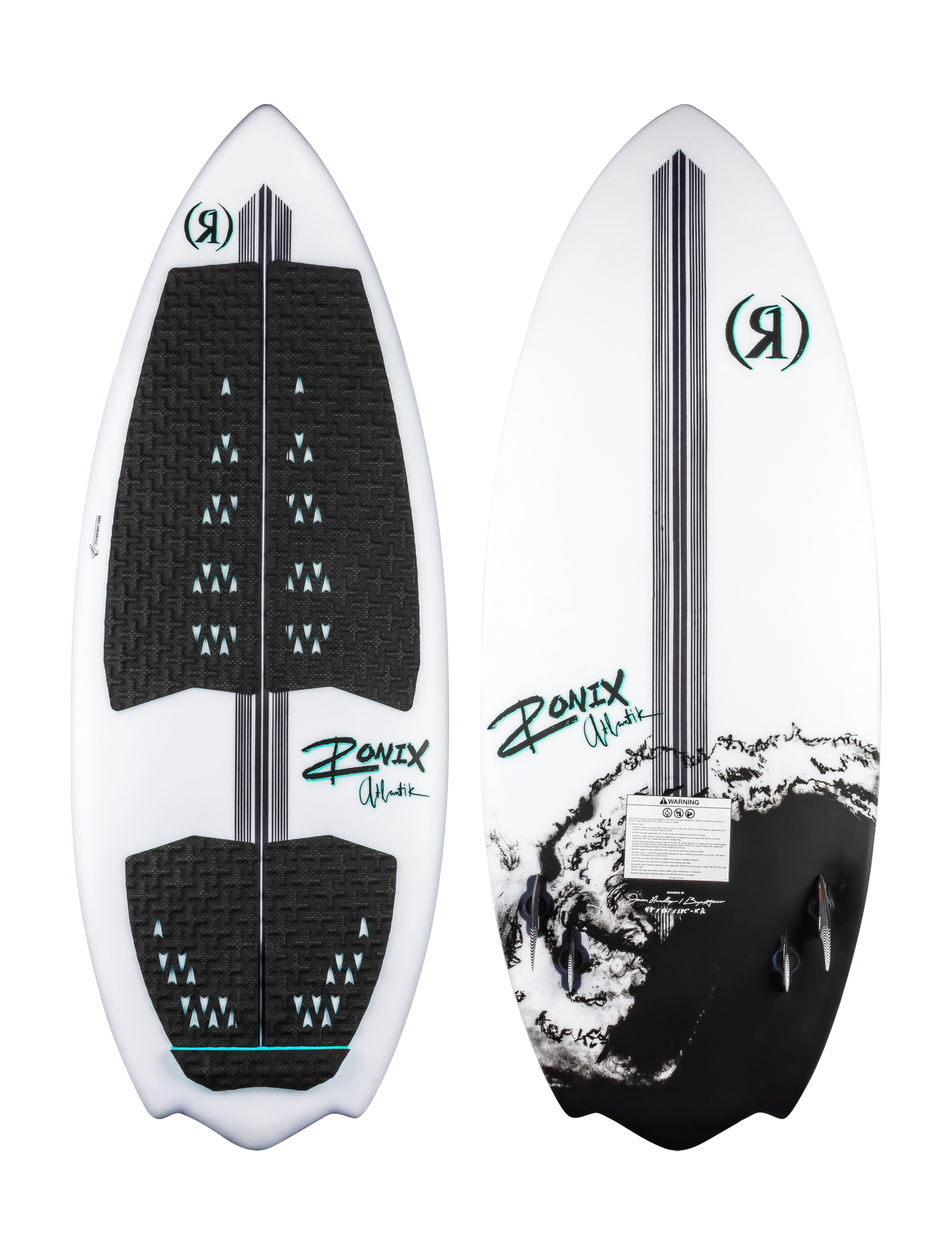 2027 Ronix Atlantik Flyweight Pro Wakesurf White / Black Swell — topsheet and base together