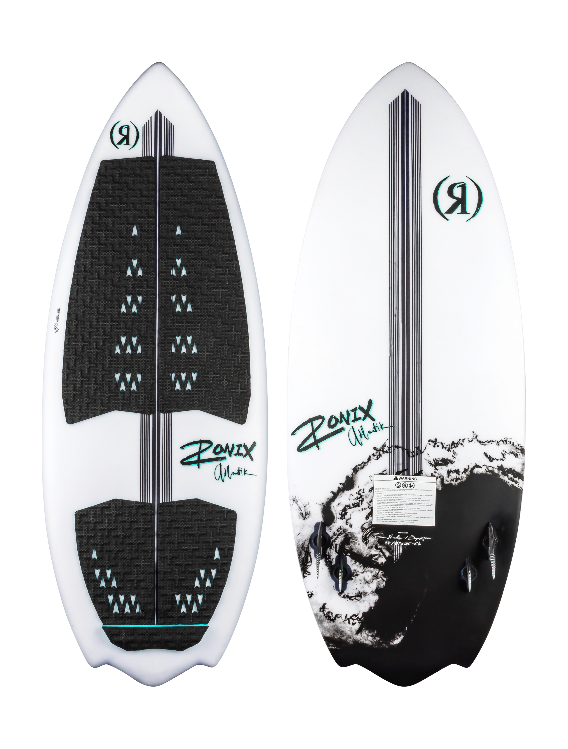 2027 Ronix Atlantik Flyweight Pro Wakesurf White / Black Swell — topsheet and base together