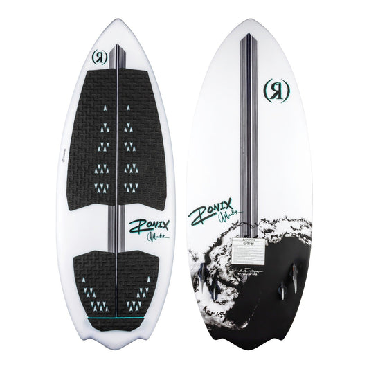 2027 Ronix Atlantik Flyweight Pro Wakesurf White / Black Swell — topsheet and base together