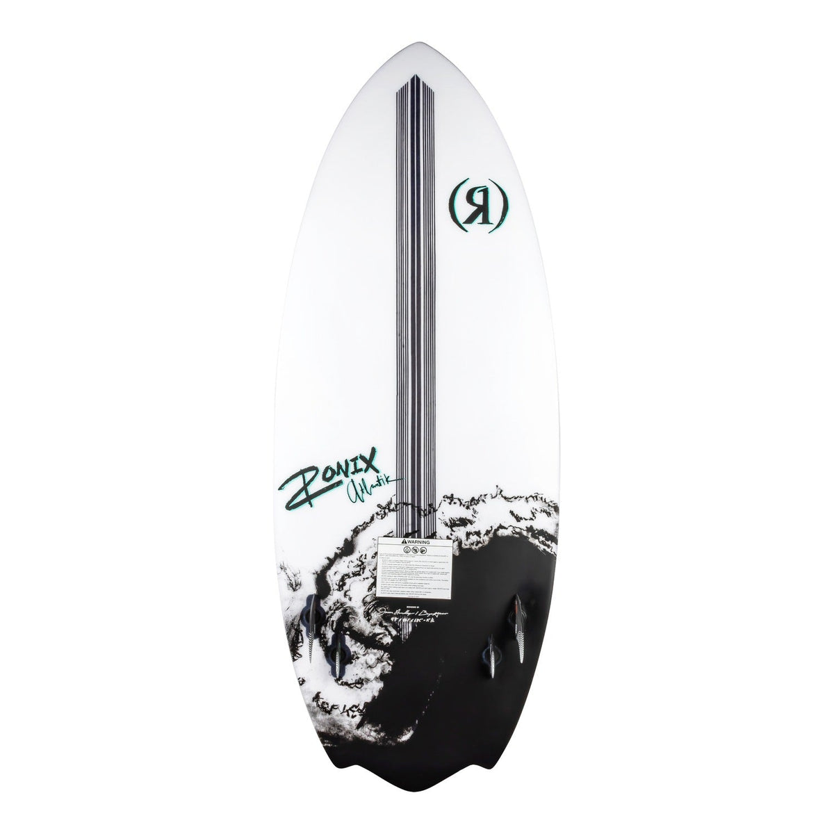 2027 Ronix Atlantik Flyweight Pro Wakesurf White / Black Swell — base with Pivot and Nub fins