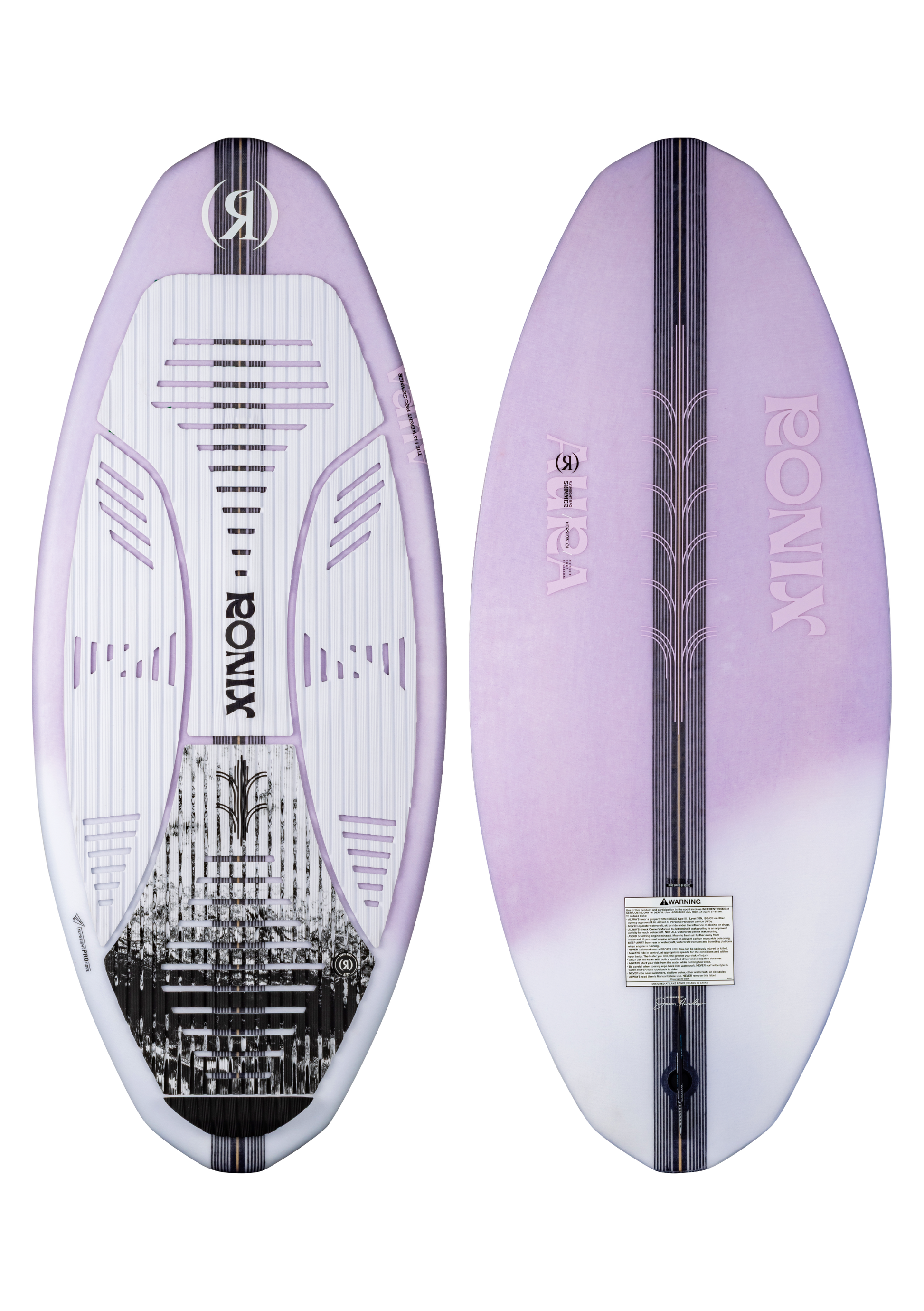 2027 Ronix Womens Aura Flyweight Skimmer Wakesurf Lavender Carbon — topsheet and base together