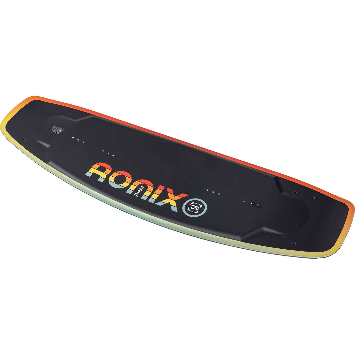 2027 Ronix Parks Wakeboard Black / Sunset — angled topsheet