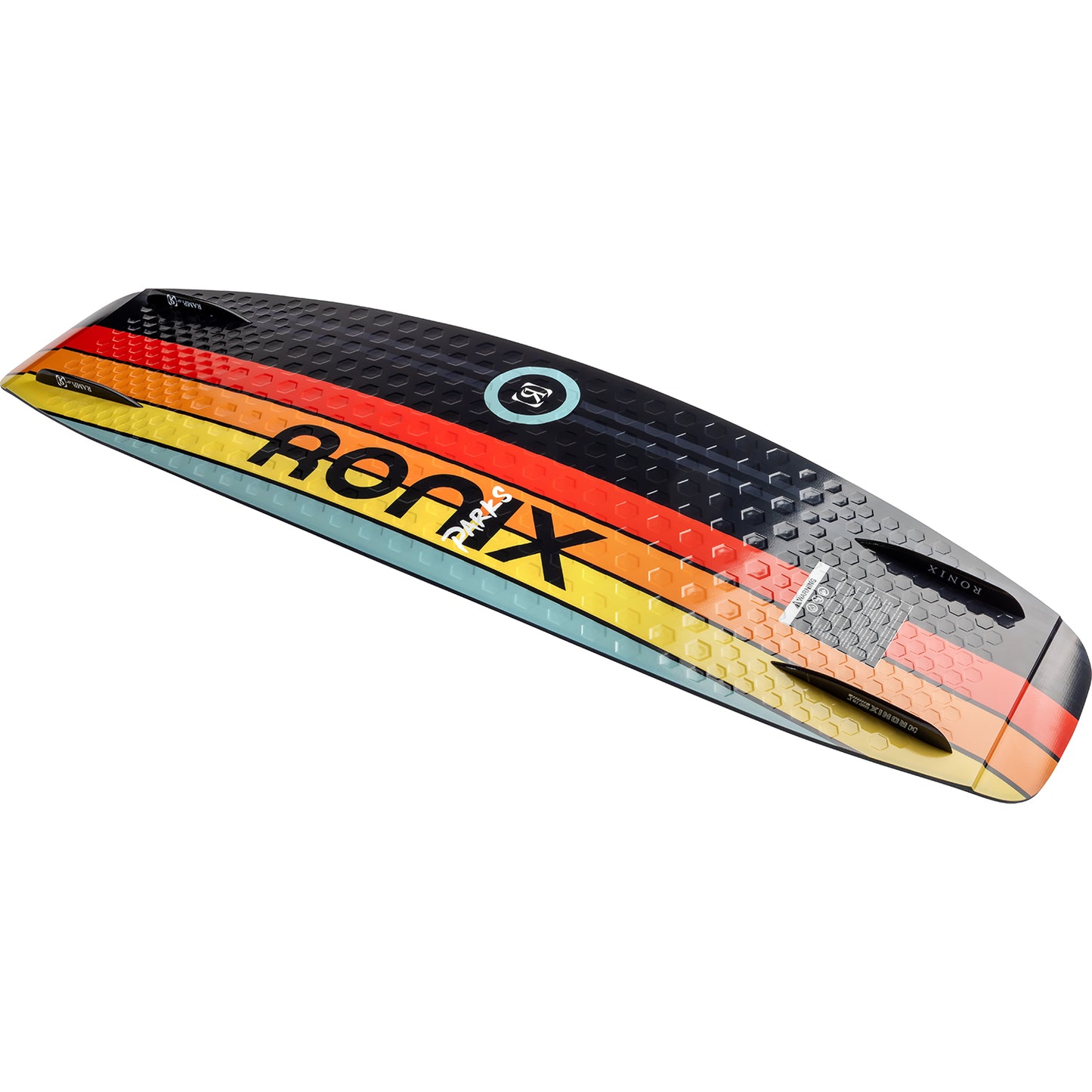 2027 Ronix Parks Wakeboard Black / Sunset — hexagon dimpled base detail