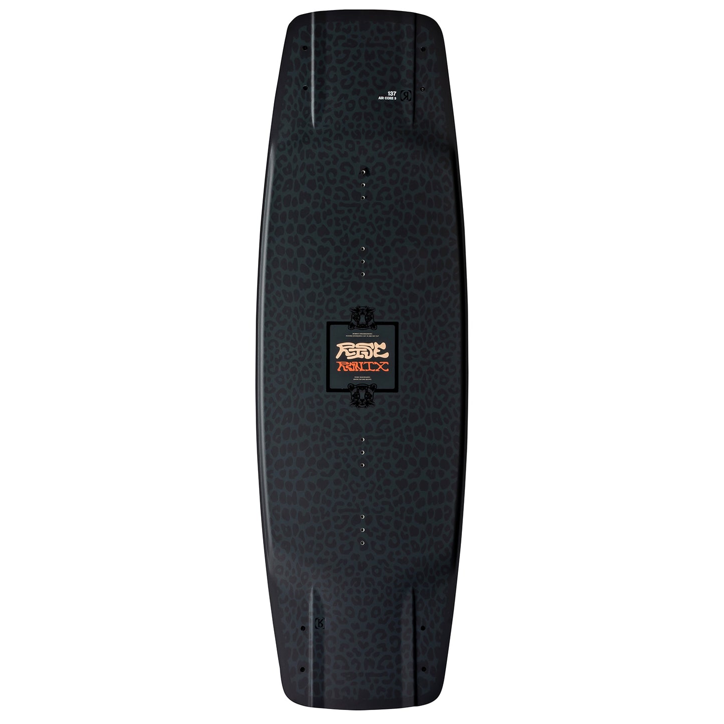 2027 Ronix Rise Wakeboard Matte Black Cheetah — angled topsheet