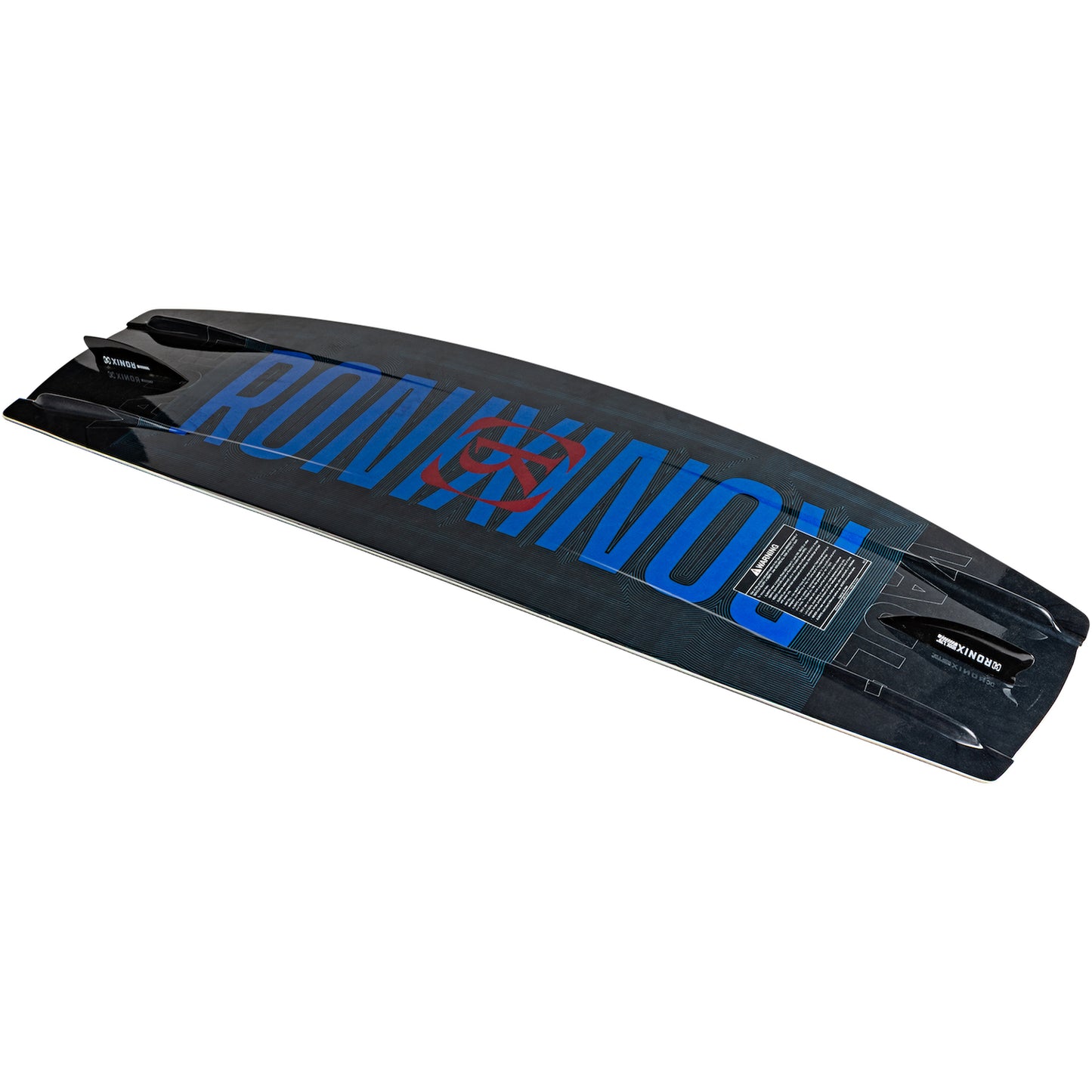 2027 Ronix Junior Vault Kids Wakeboard Black / Blue / Flash — asymmetric rail and molded fin detail