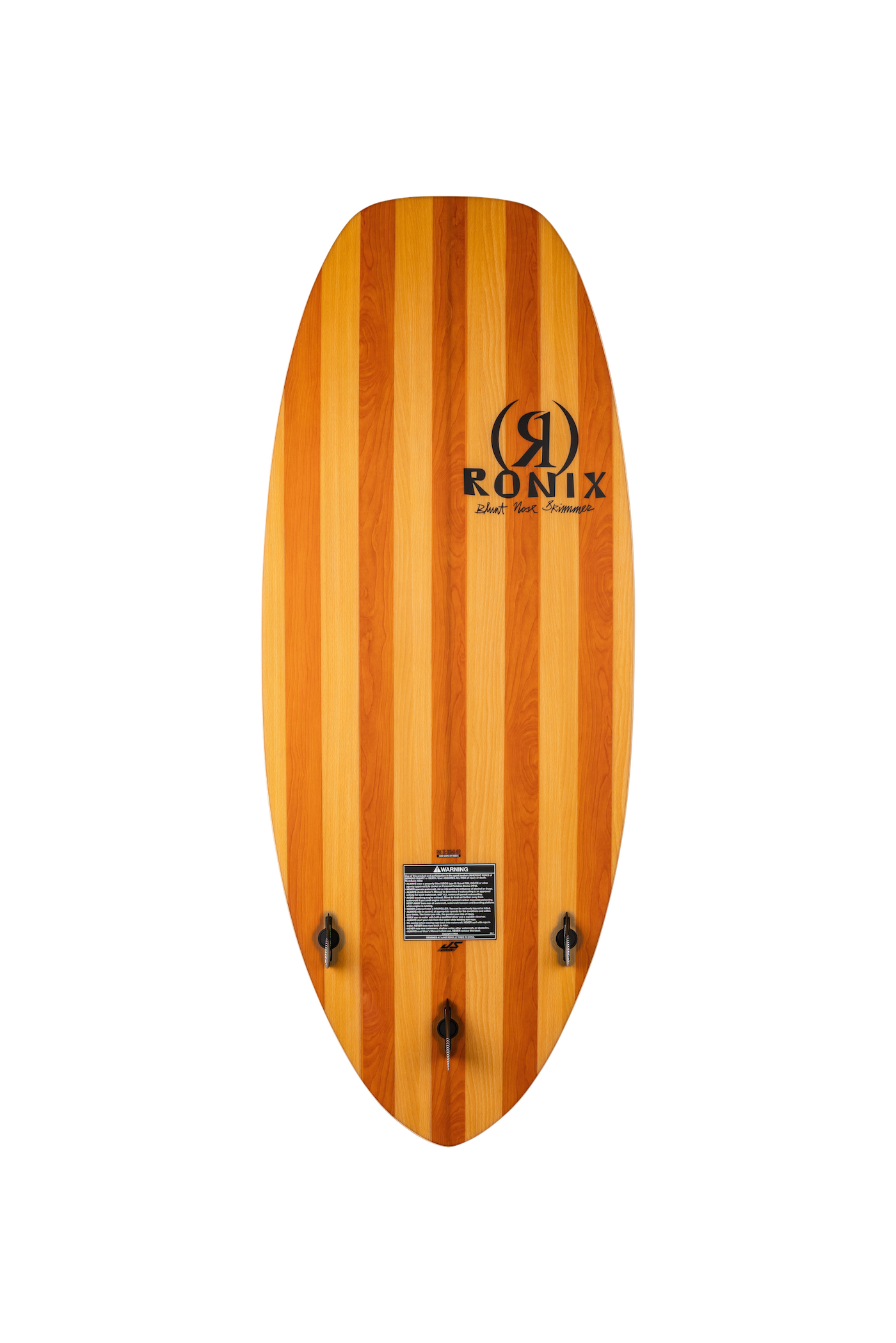2027 Ronix Blunt Nose Skimmer Wakesurf Wood Inlay — base with Blueprint fins