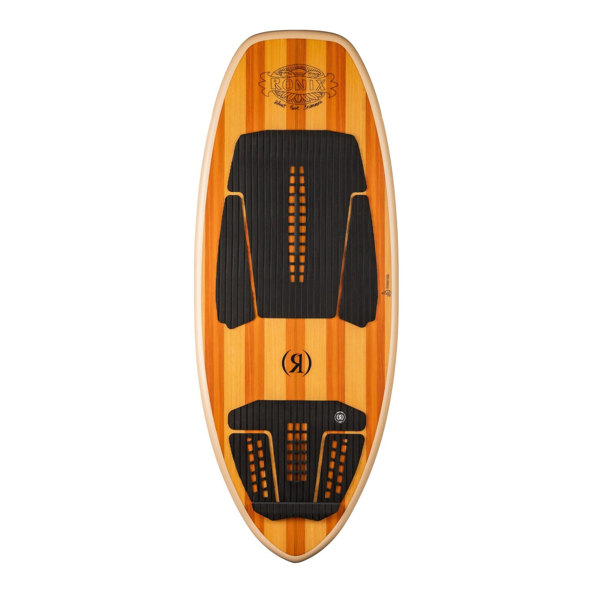 2027 Ronix Blunt Nose Skimmer Wakesurf Wood Inlay — topsheet showing the wide blunt nose