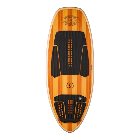 2027 Ronix Blunt Nose Skimmer Wakesurf Wood Inlay — topsheet showing the wide blunt nose