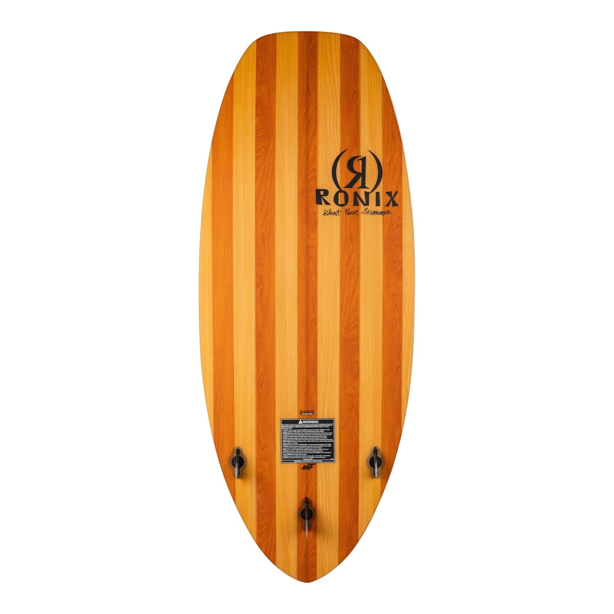 2027 Ronix Blunt Nose Skimmer Wakesurf Wood Inlay — base with Blueprint fins