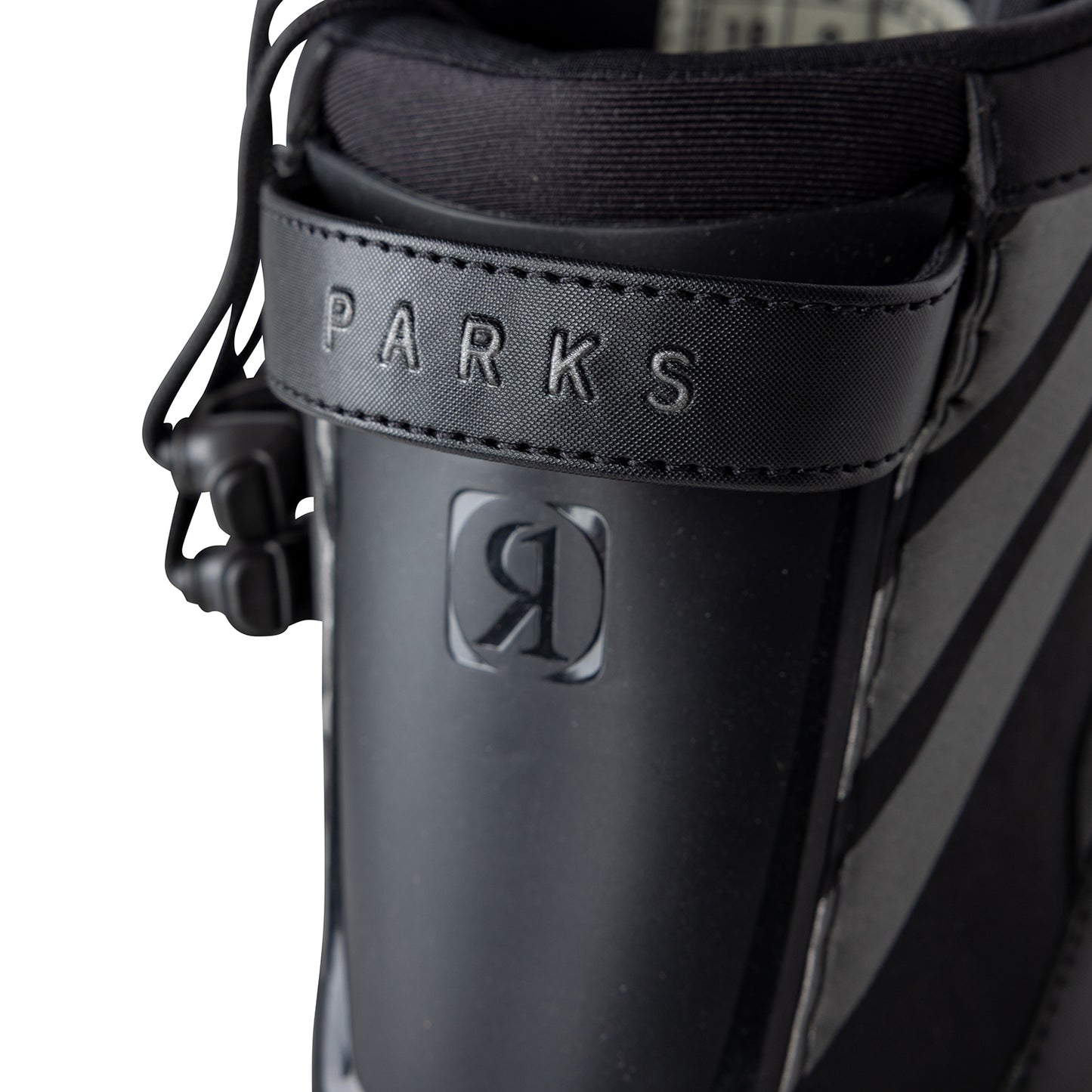 2027 Ronix Parks Kids Wakeboard Boots Black / Charcoal — AutoLock lacing detail