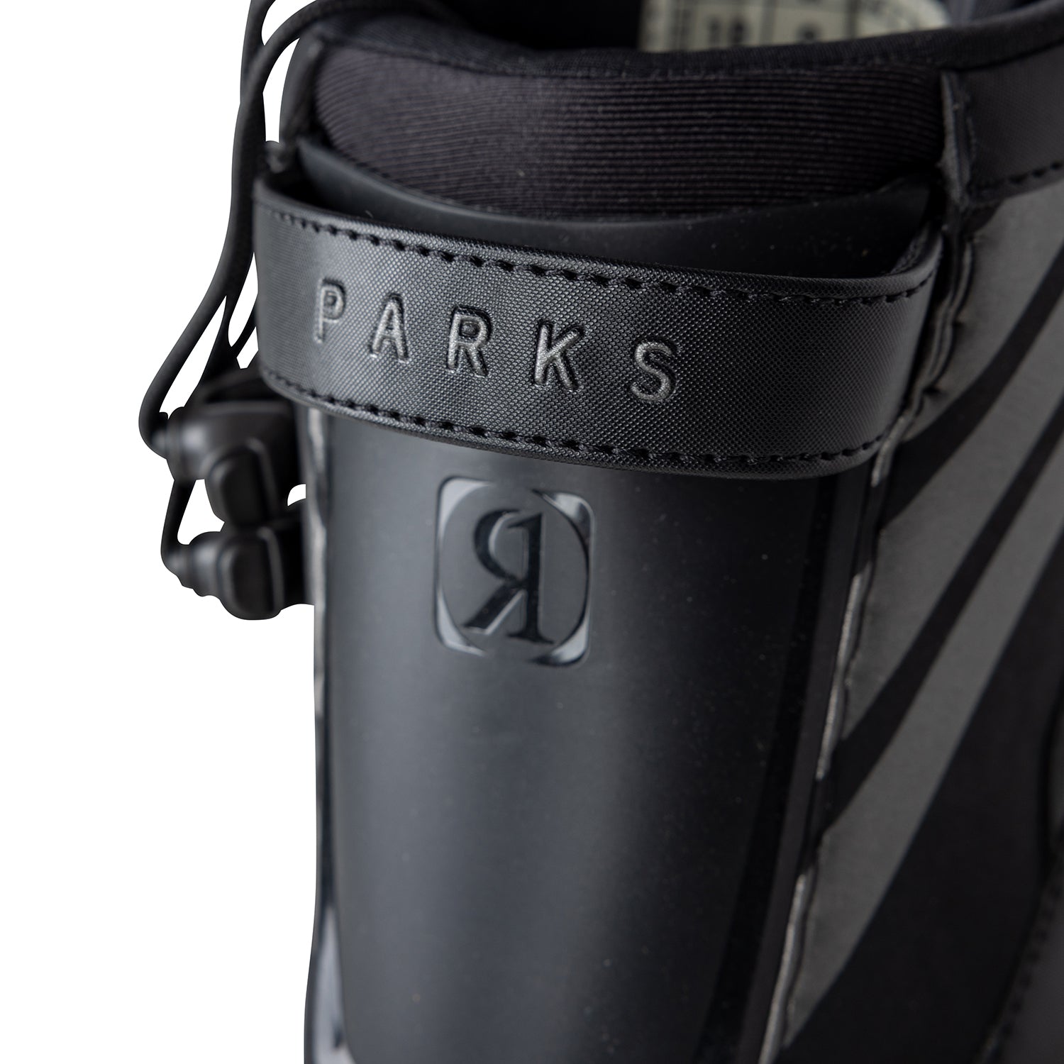 2027 Ronix Parks Kids Wakeboard Boots Black / Charcoal — AutoLock lacing detail