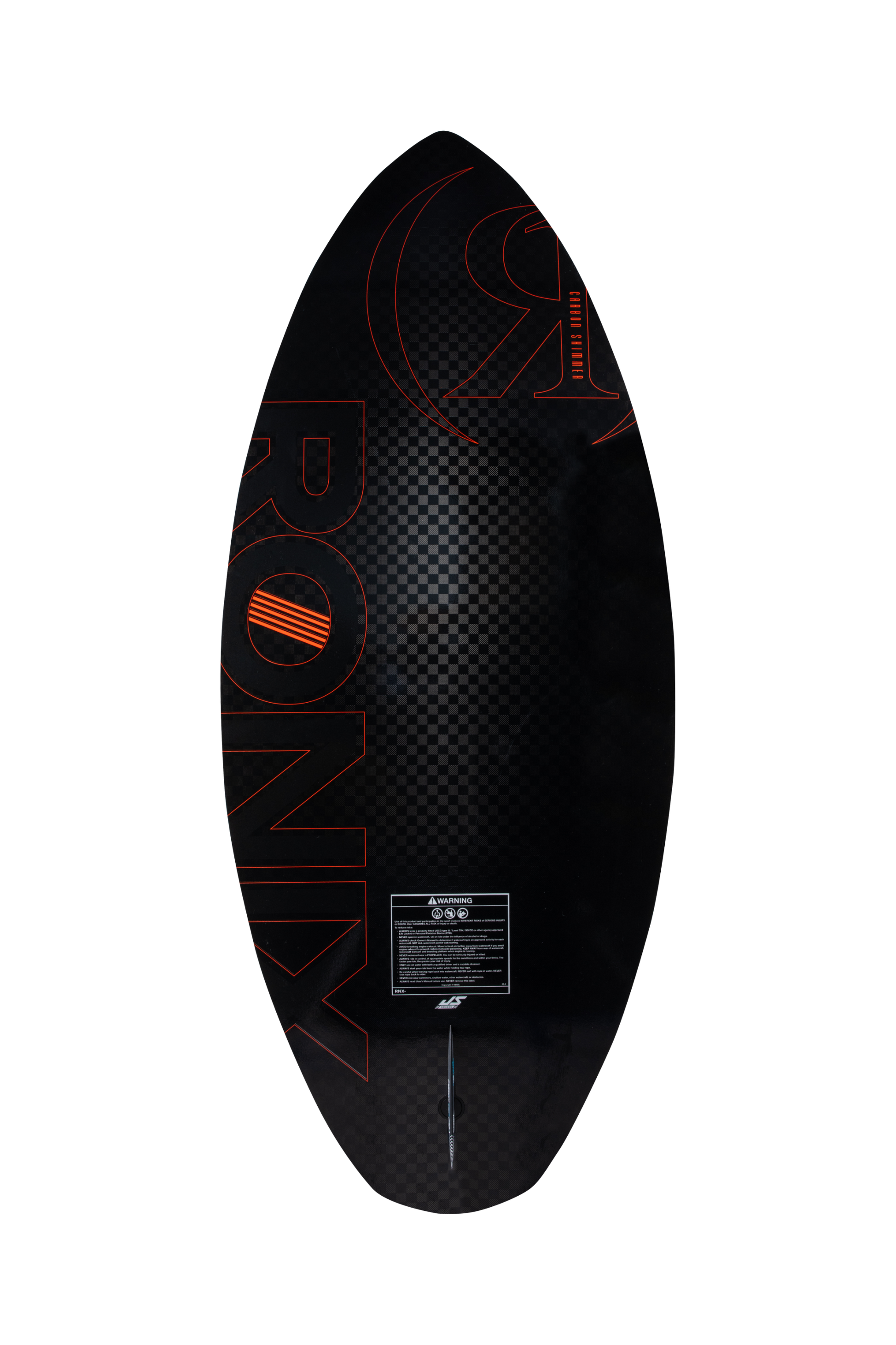 2027 Ronix Carbon Air Core 4 Skimmer Wakesurf Metallic Black / Red — base with Button Fin System