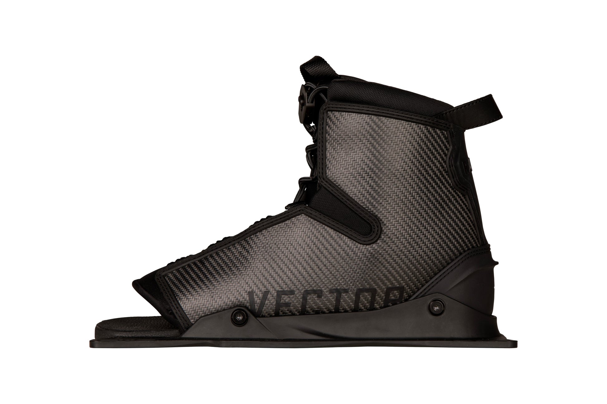 2027 Radar Carbitex Vector BOA front boot Carbon — left side on the Feather Frame 2.0 chassis