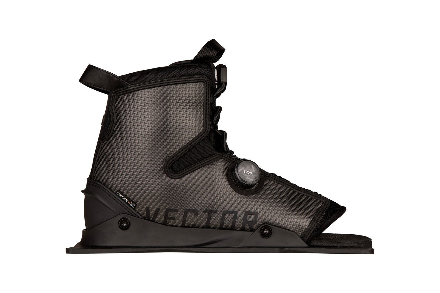 2027 Radar Carbitex Vector BOA front boot Carbon — right side on the Feather Frame 2.0 chassis