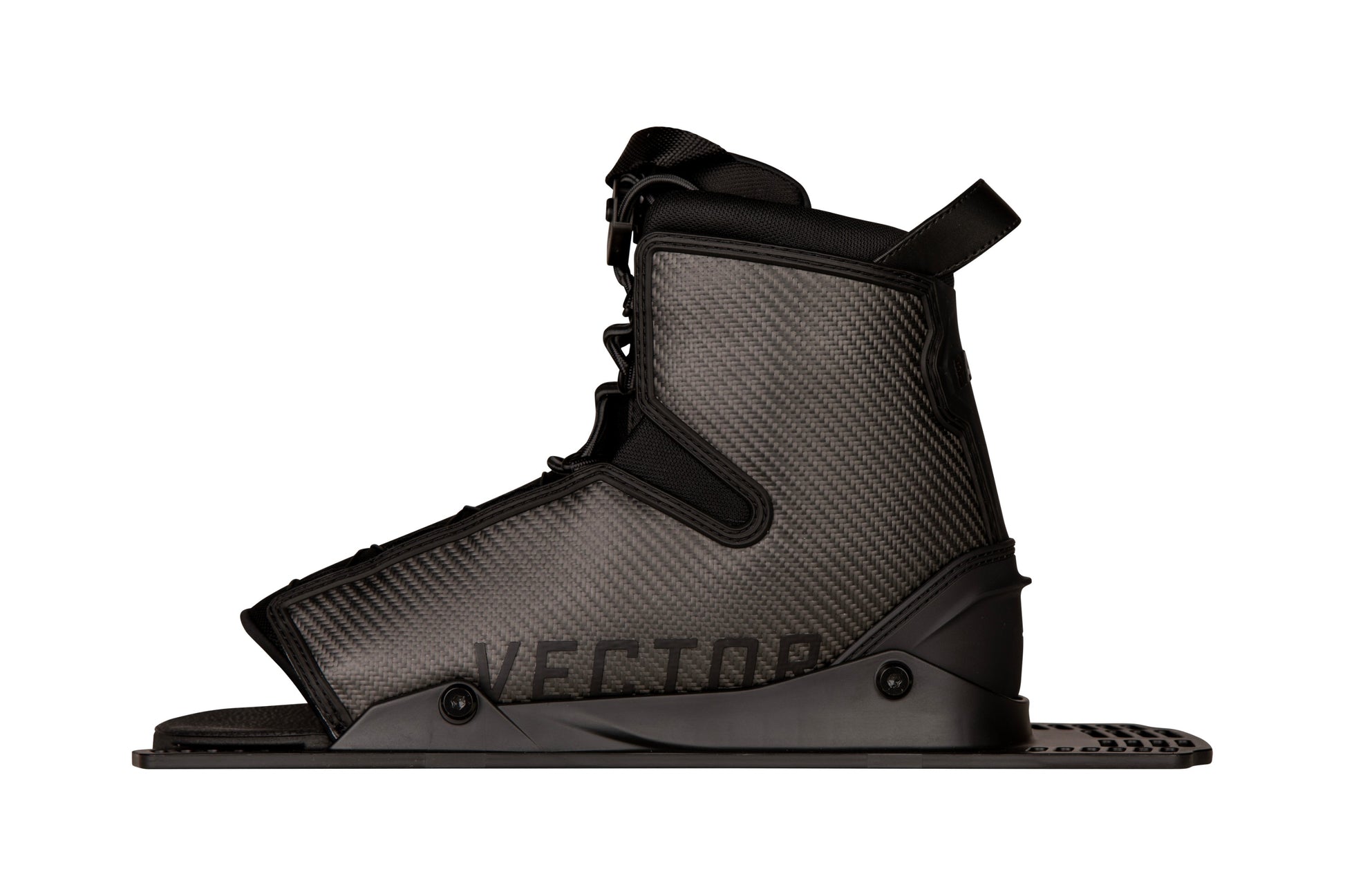 2027 Radar Carbitex Vector BOA rear boot Carbon — left side on the Feather Frame 2.0 chassis
