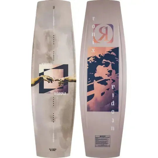 Ronix wakeboard with modern graphic art, including hands and face, for wakeboarding essentials