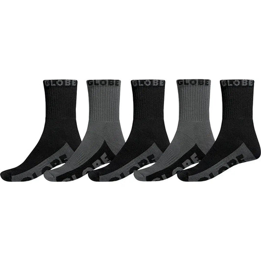 Globe Black / Grey Crew Socks - 5 Pack