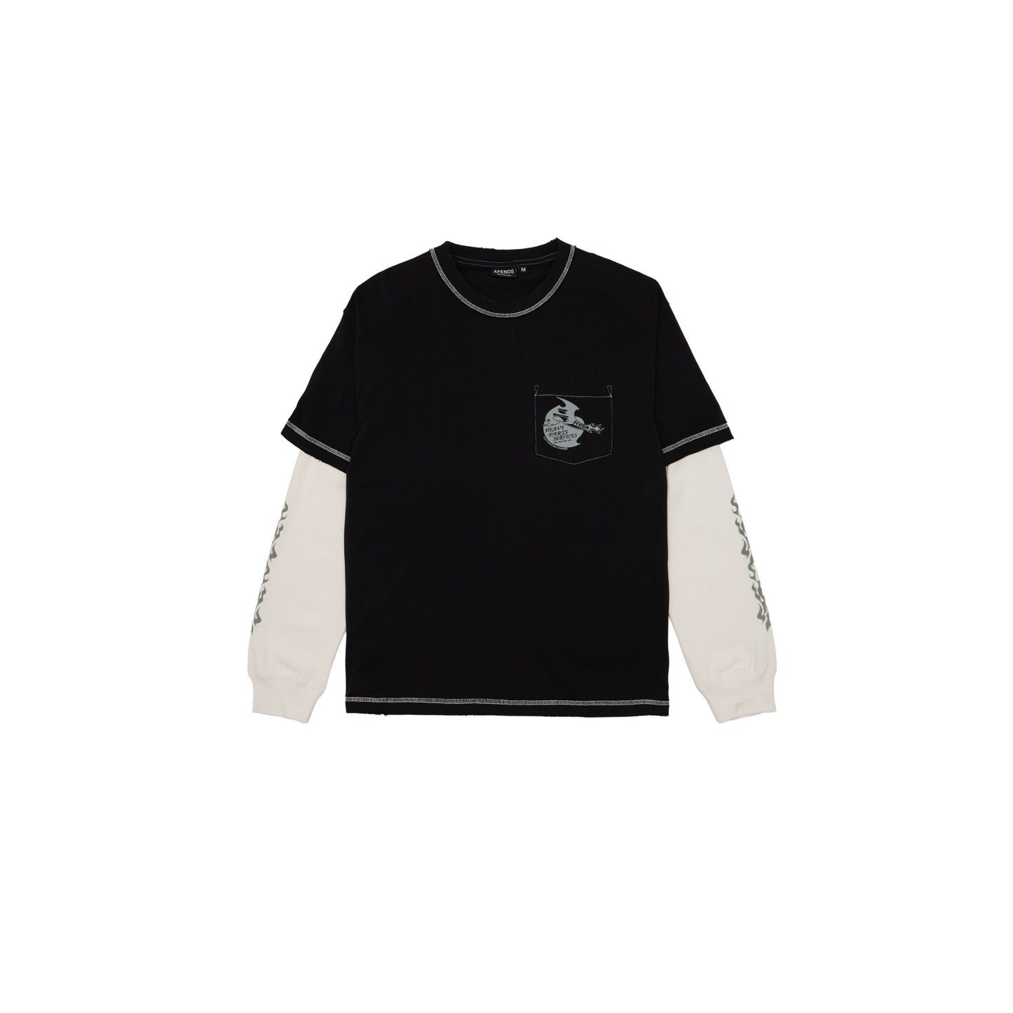 Afends Heavy Parts Layered Waffle Long Sleeve Tee - Stone Black