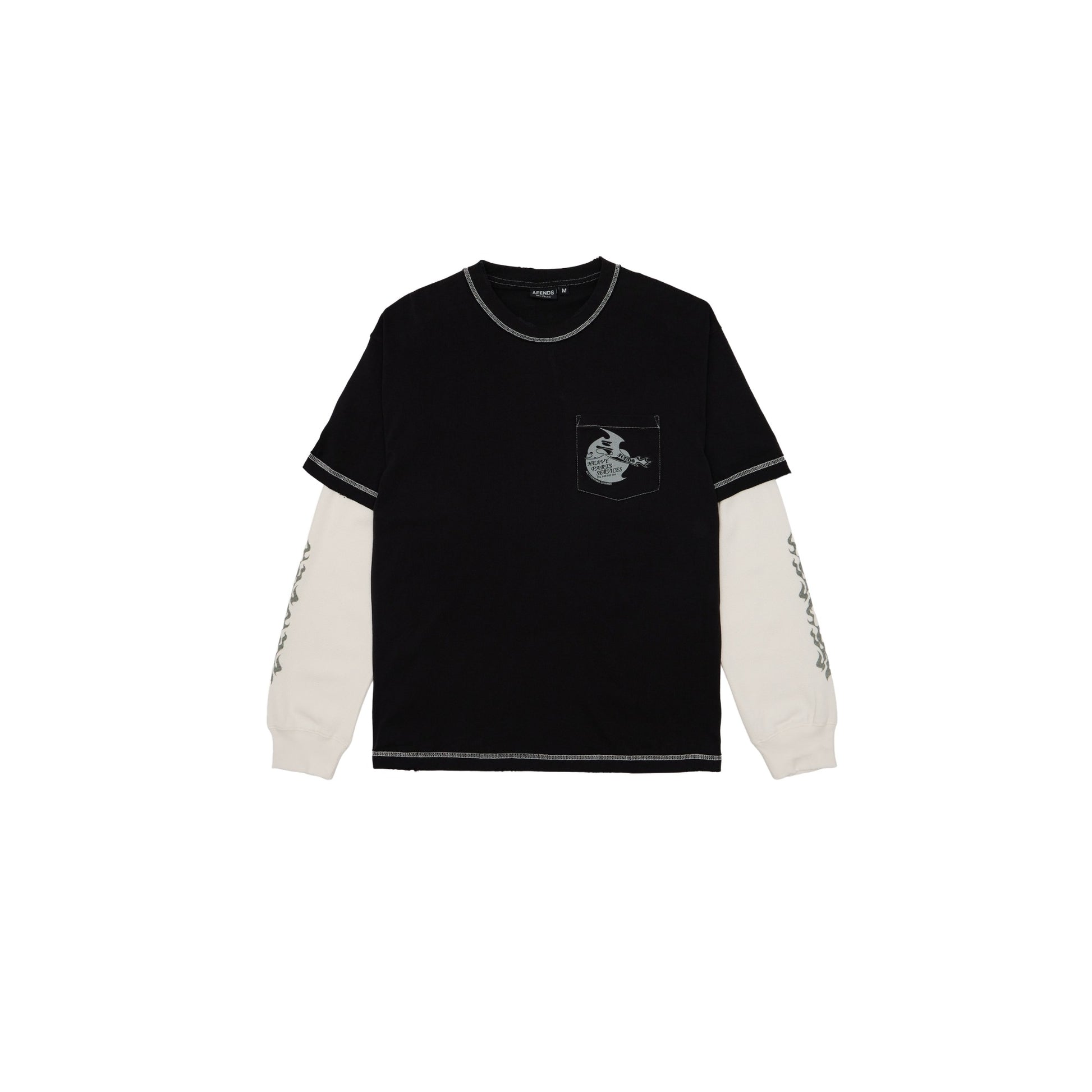 Afends Heavy Parts Layered Waffle Long Sleeve Tee - Stone Black