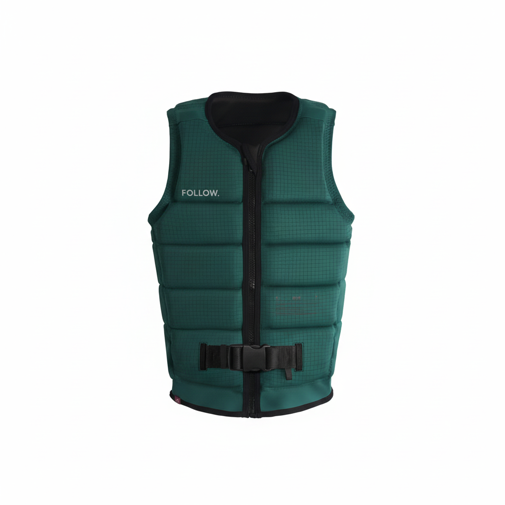 Emerald green wakeboard vest front view on white background