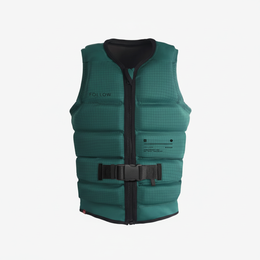 Emerald green wakeboard vest front view on white background