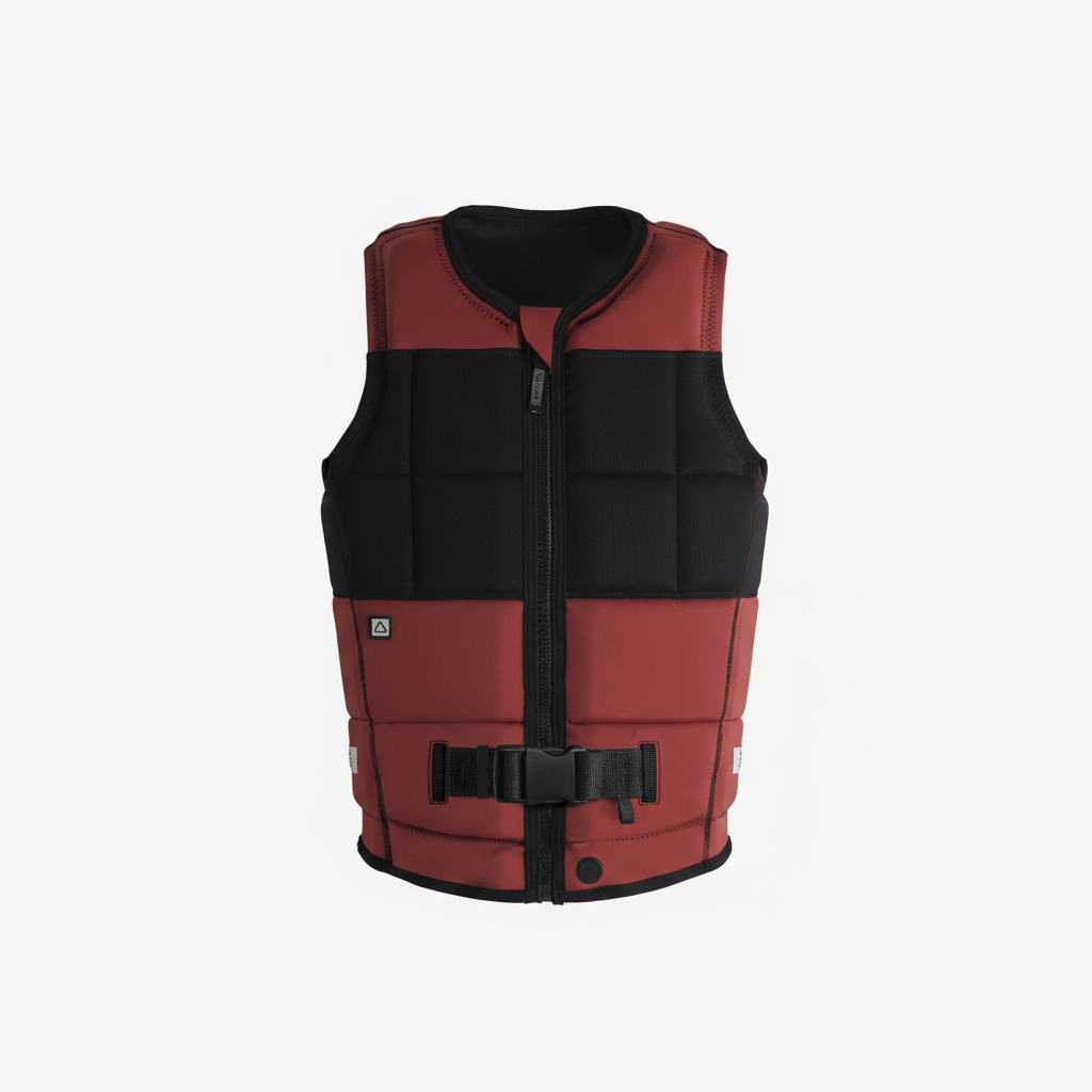 Rust colored wakeboard vest front view on white background