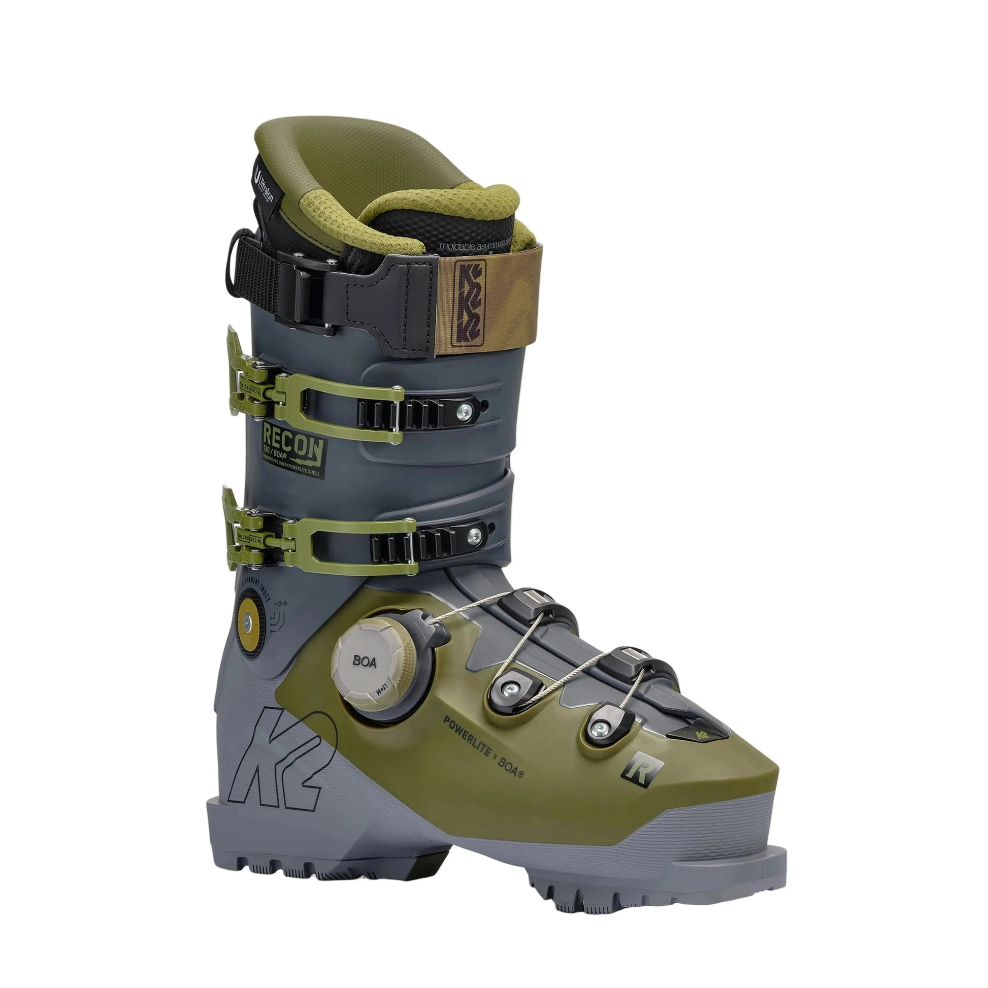 K2 Recon 130 Boa Men's Ski Boot | Green Grey | Side View
