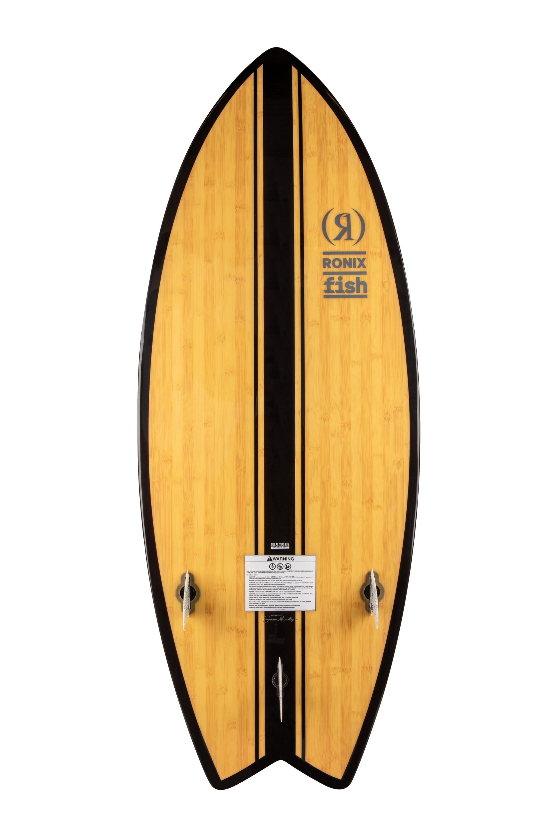 2027 Ronix Koal Classic Fish Wakesurf Glossy Bamboo / Black — base with Blueprint thruster fins
