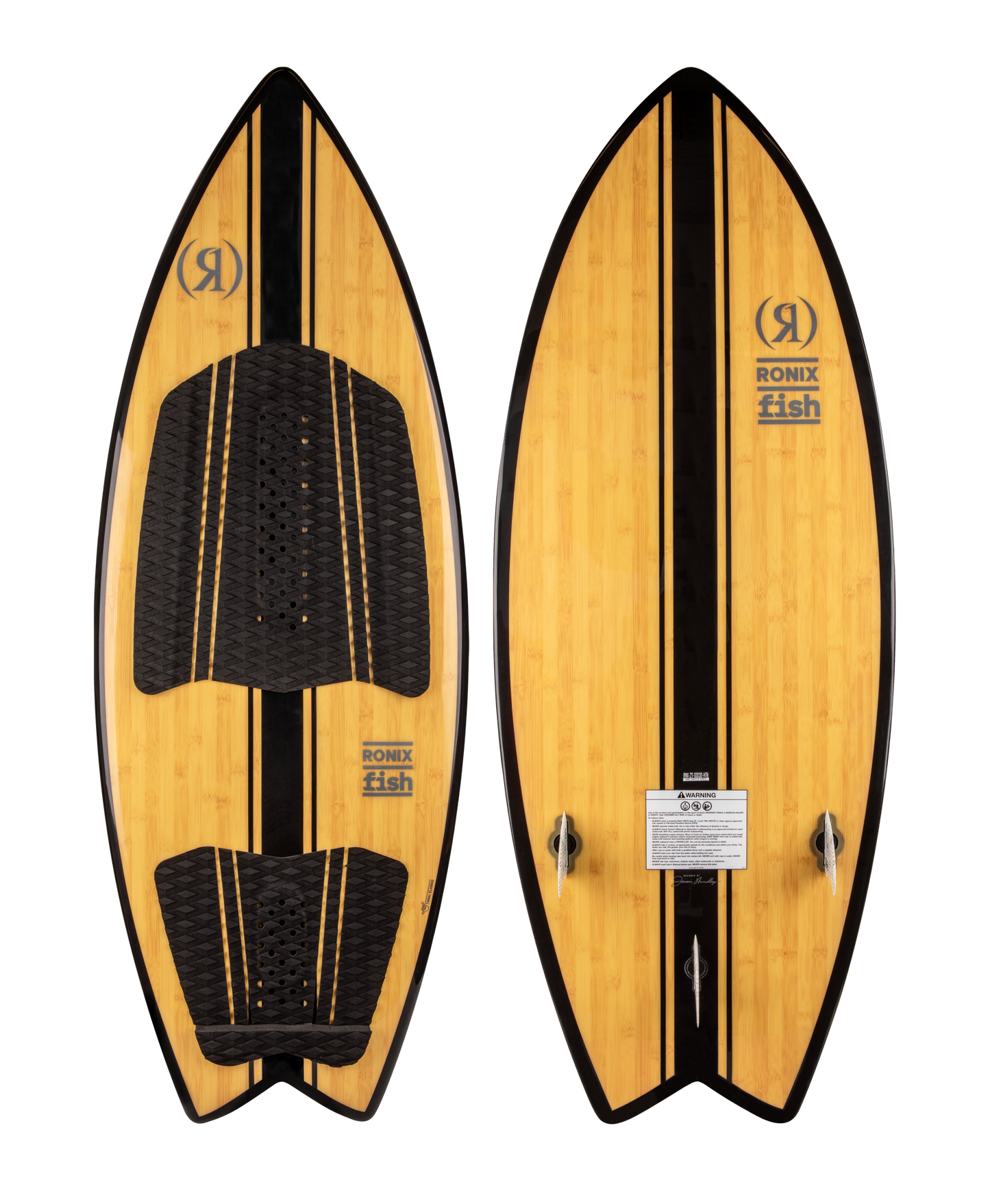 2027 Ronix Koal Classic Fish Wakesurf Glossy Bamboo / Black — topsheet and base together