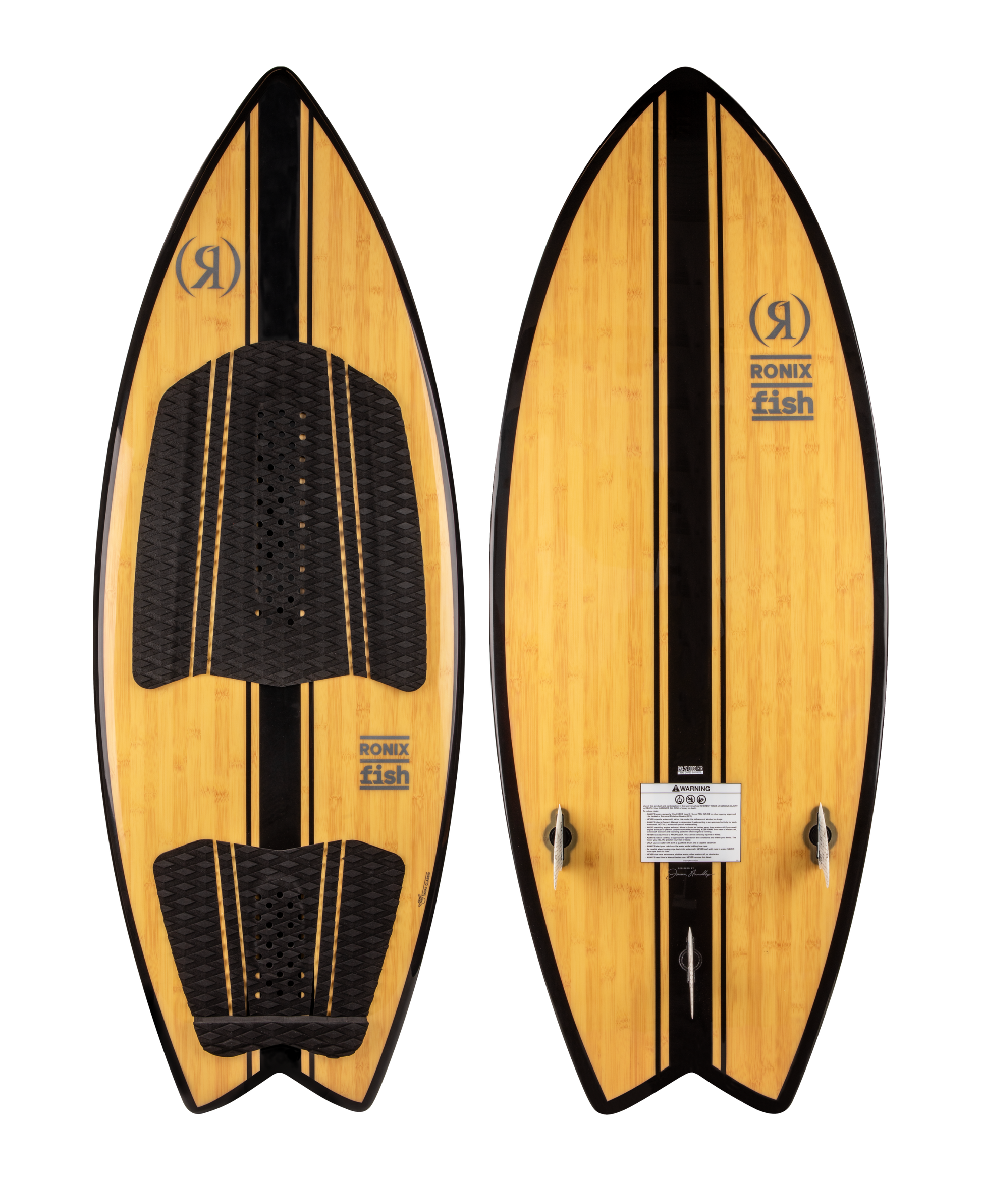 2027 Ronix Koal Classic Fish Wakesurf Glossy Bamboo / Black — topsheet and base together