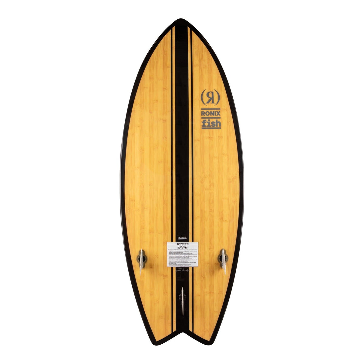 2027 Ronix Koal Classic Fish Wakesurf Glossy Bamboo / Black — base with Blueprint thruster fins