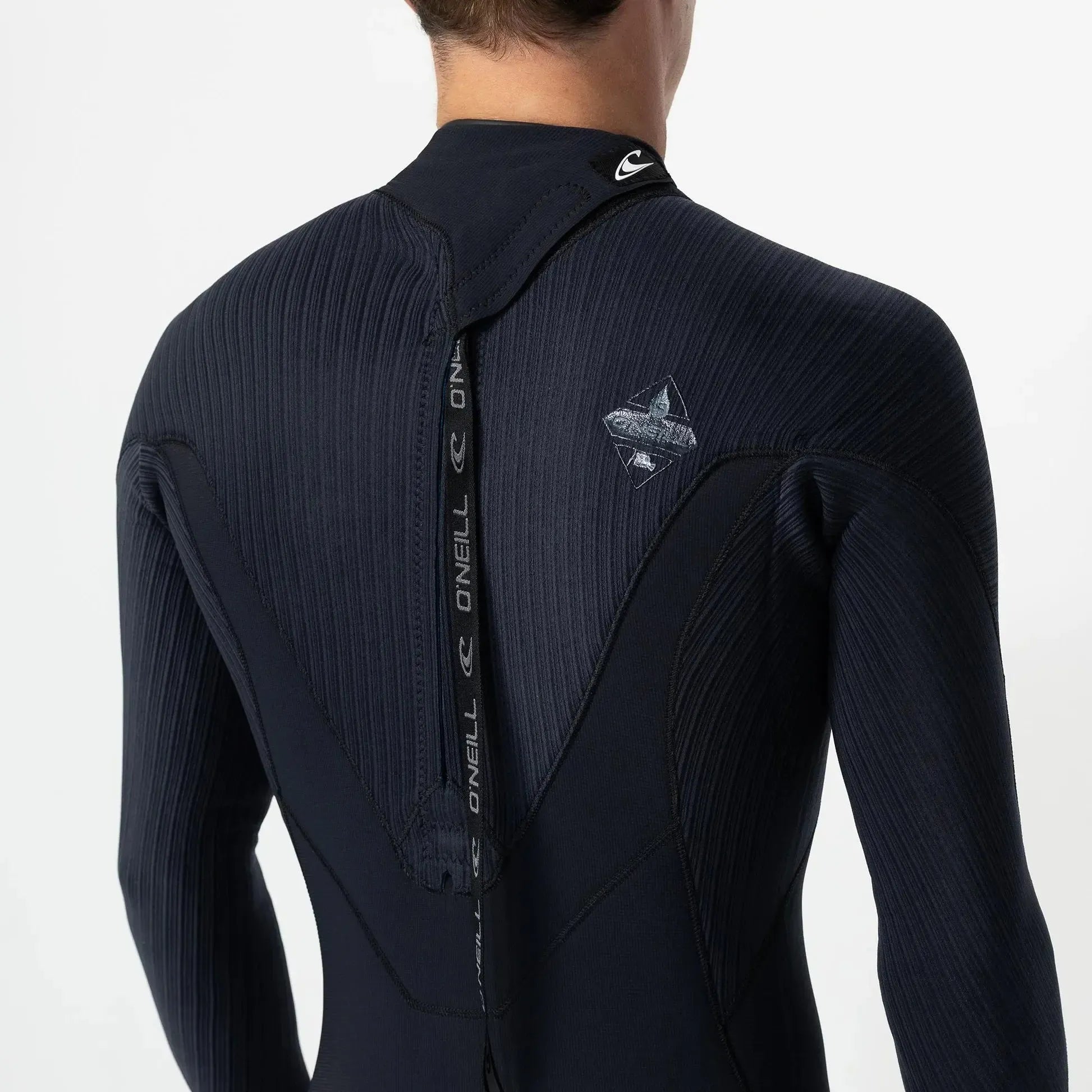 Navy blue wetsuit with brand logo on a white background