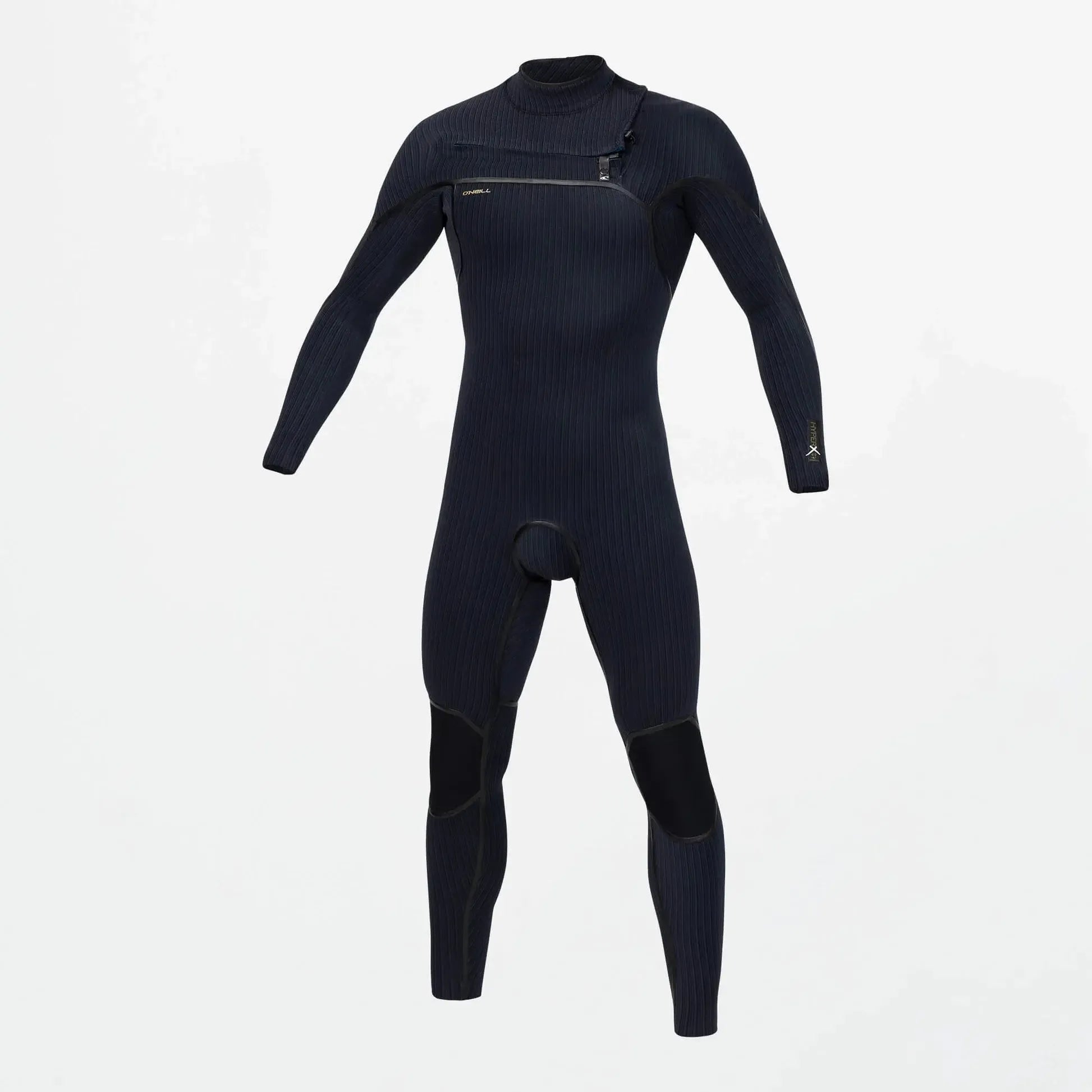 Men's black chest zip full-length wetsuit with panel details for surfing or watersports