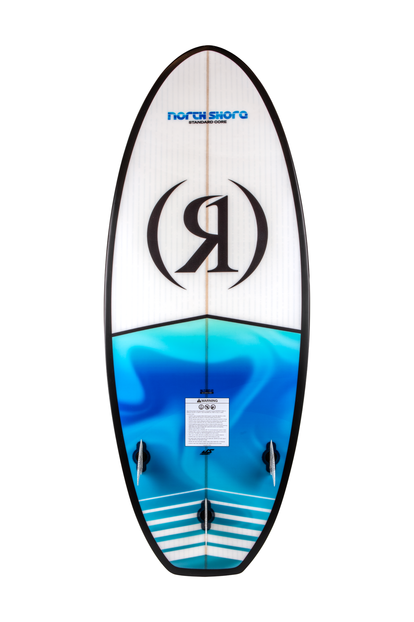 2027 Ronix North Shore Standard Core Wakesurf Ocean Swirl — base with Blueprint fins