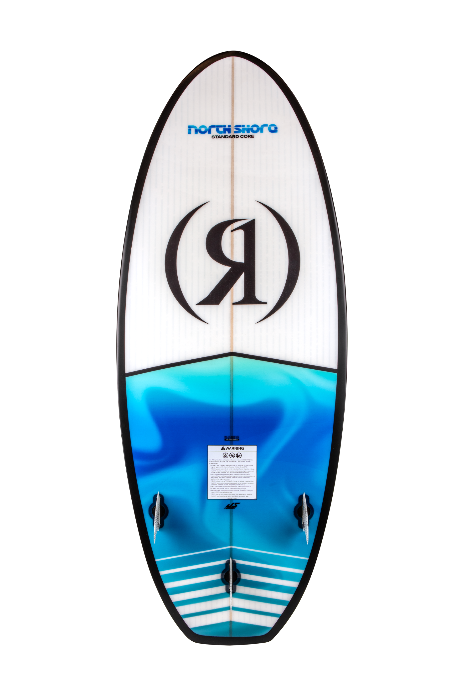 2027 Ronix North Shore Standard Core Wakesurf Ocean Swirl — base with Blueprint fins