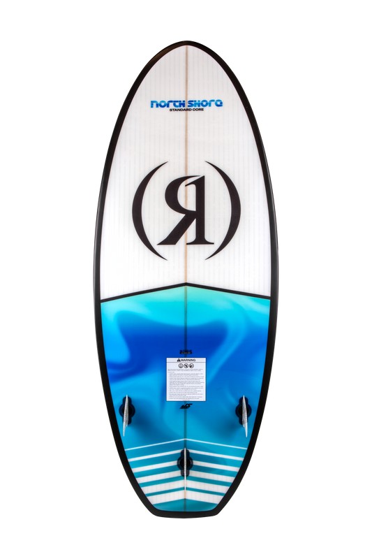 2027 Ronix North Shore Standard Core Wakesurf Ocean Swirl — base with Blueprint fins