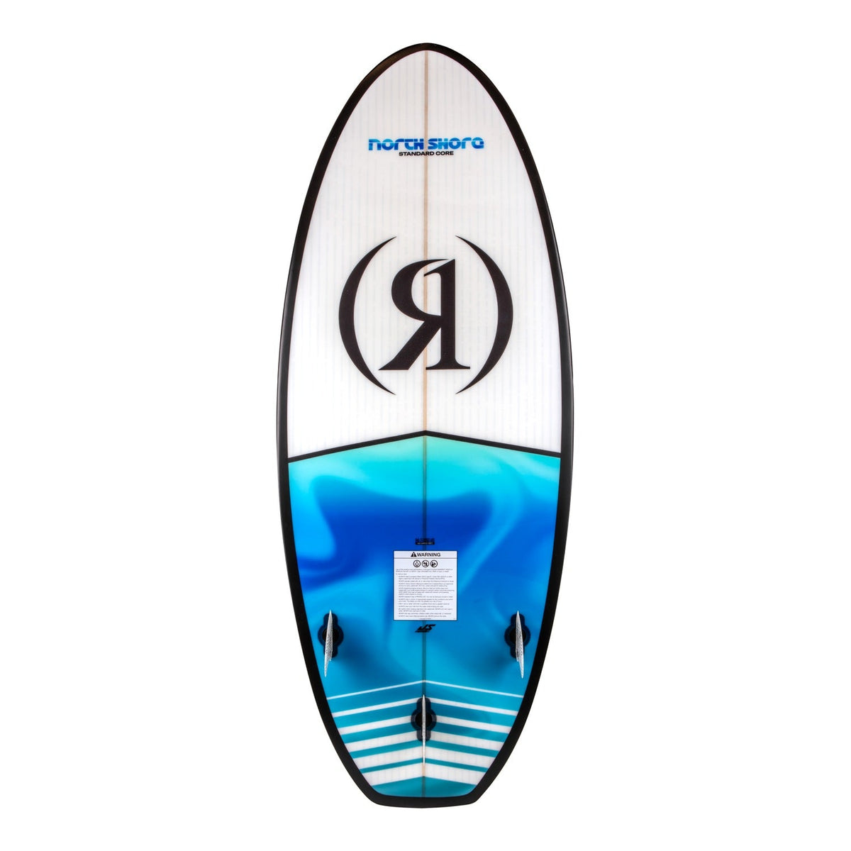 2027 Ronix North Shore Standard Core Wakesurf Ocean Swirl — base with Blueprint fins