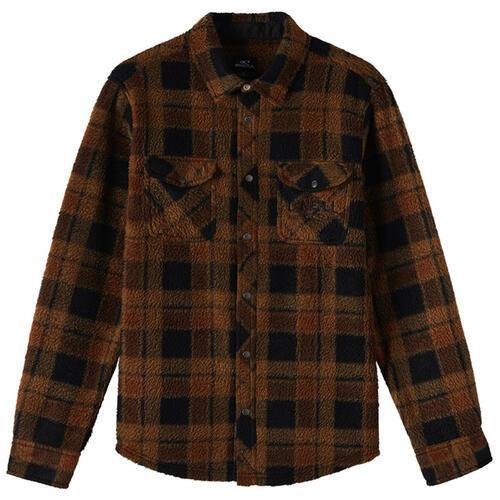 O'Neill Glacier Plaid High Pile Superfleece Jacket - Dark Khaki