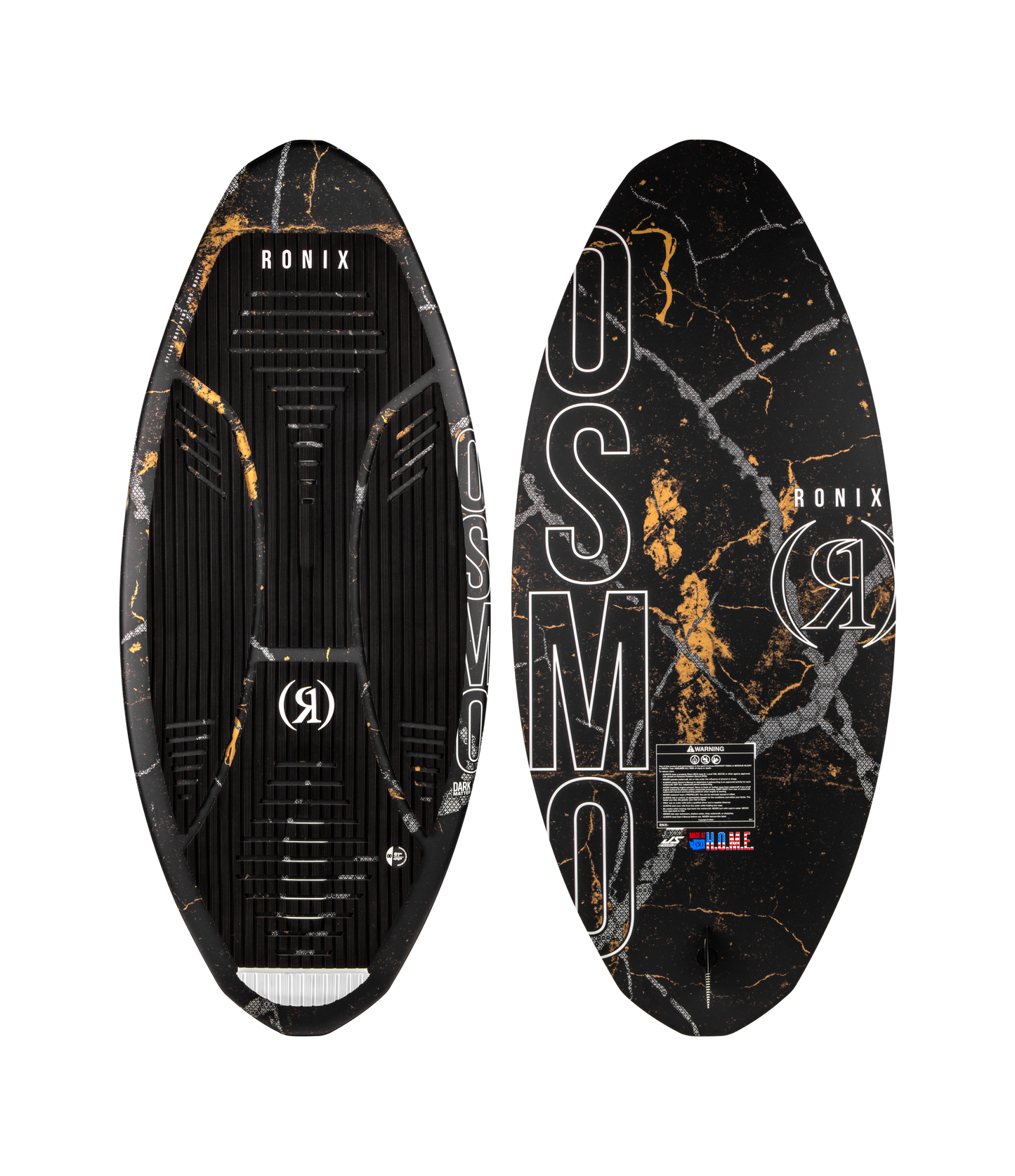 2027 Ronix Osmo Skimmer Dark Matter Wakesurf Black / Gold Treasure — topsheet and base together